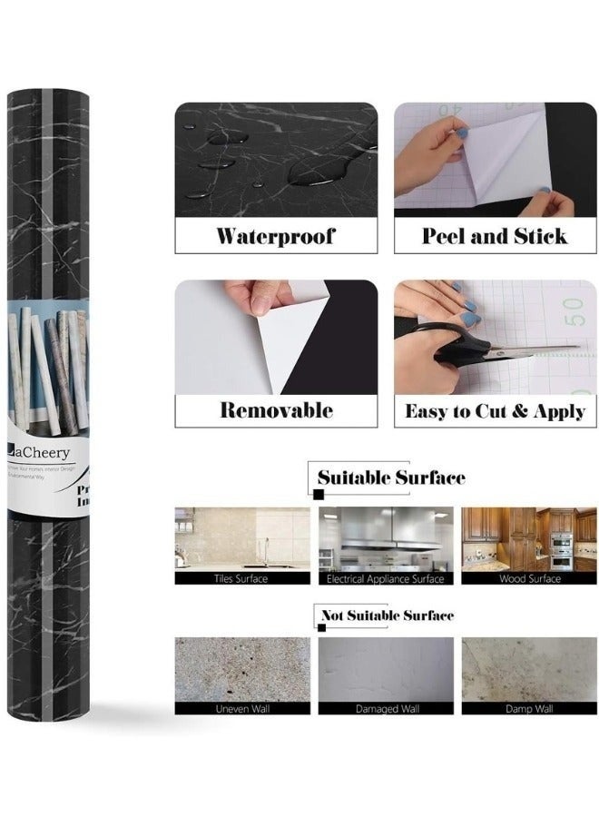 ورق جدران لاصق بتصميم رخام عصري للمطبخ والأثاث – مقاوم للماء، سهل القص والتثبيت والإزالة، لتغطية الخزائن، الطاولات، الأرفف، الدواليب، وتجديد ديكور المنزل بسهولة، حجم 60 سم × 50 متر - Image 3